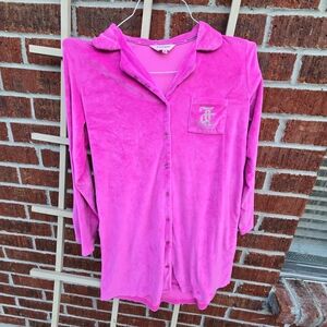 Juicy Couture Fuchsia Lounge Shirt Button Front Bling S